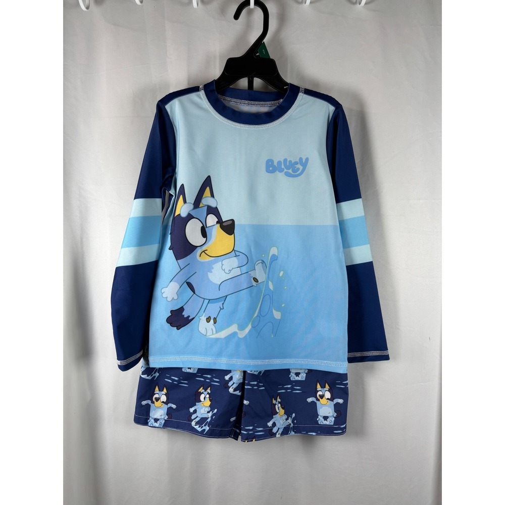 Bluey Kids 2 Piece Rash Guard and Swim‎ Trunks Set UPF 50+ Blue Navy 5T